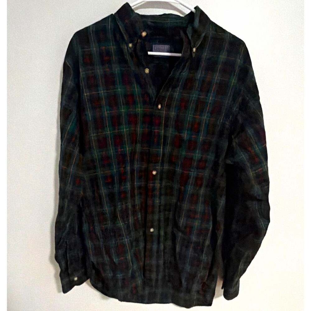 Pendleton Sir Pendleton Mens L Made in USA Wool Button Down Shirt Red Green